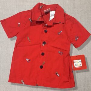 Baby Togs Red Embroidered Tool Shirt Hammer Wrench Pliers Toddler 18M Red Retro